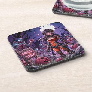 Trick or Treat Halloween Zombies Handing out Brain Beverage Coaster