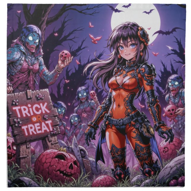 Trick or Treat Halloween Zombies Handing out Brain Cloth Napkin (Front)