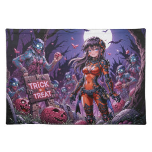 Trick or Treat Halloween Zombies Handing out Brain Cloth Placemat