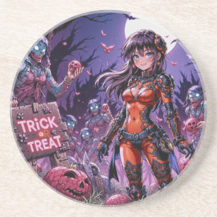 Trick or Treat Halloween Zombies Handing out Brain Coaster