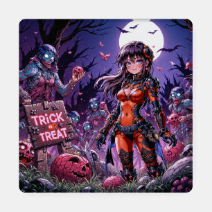 Trick or Treat Halloween Zombies Handing out Brain Coaster Set