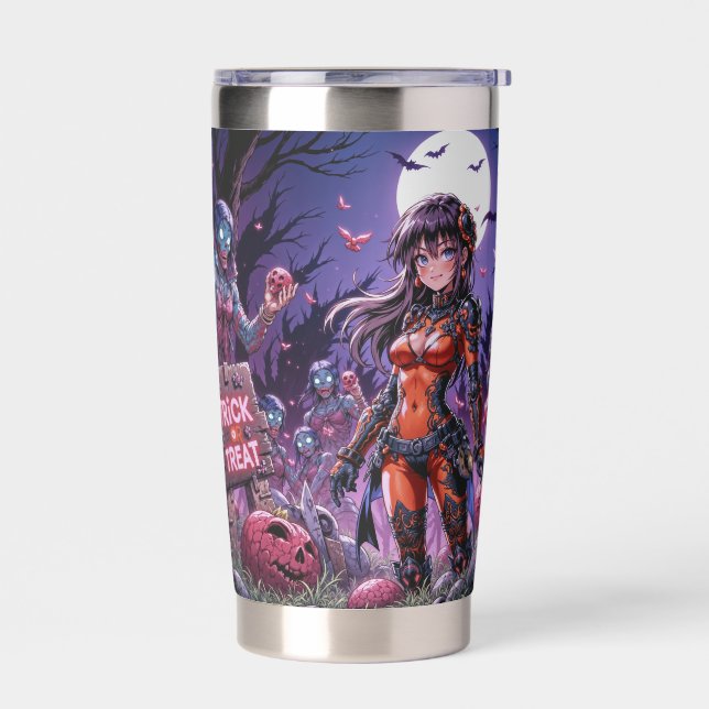 Trick or Treat Halloween Zombies Handing out Brain Insulated Tumbler (Left)