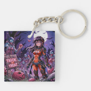 Trick or Treat Halloween Zombies Handing out Brain Keychain