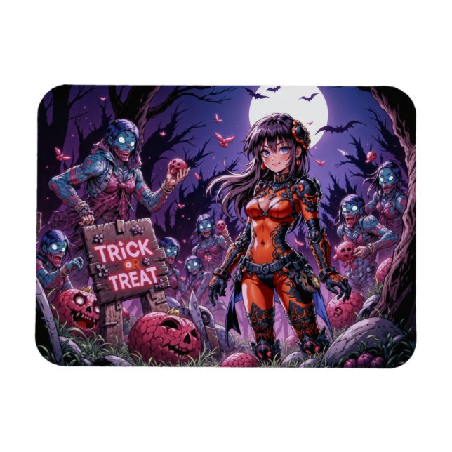 Trick or Treat Halloween Zombies Handing out Brain Magnet (Horizontal)