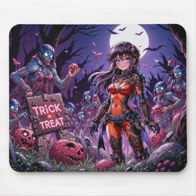 Trick or Treat Halloween Zombies Handing out Brain Mouse Pad (Front)