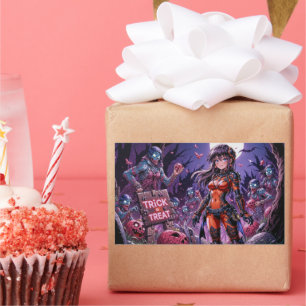 Trick or Treat Halloween Zombies Handing out Brain Rectangular Sticker