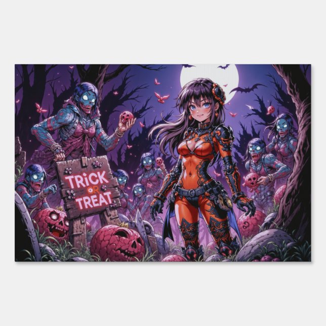 Trick or Treat Halloween Zombies Handing out Brain Sign (Front)