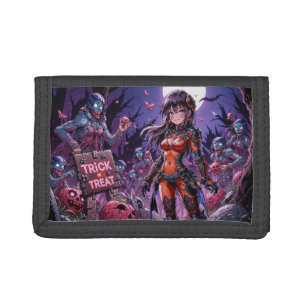Trick or Treat Halloween Zombies Handing out Brain Trifold Wallet