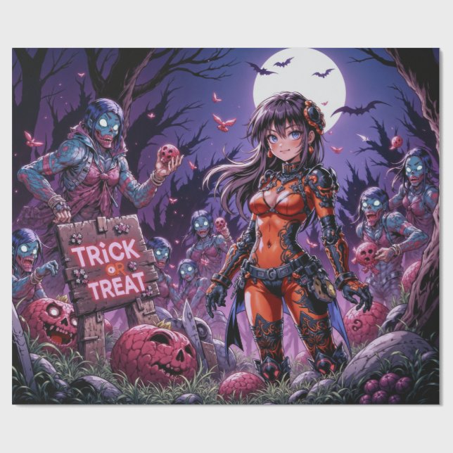 Trick or Treat Halloween Zombies Handing out Brain Wrapping Paper (Flat)