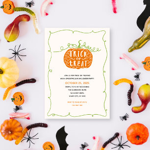 Trick or Treat Hand Drawn Pumpkin Halloween Party Invitation