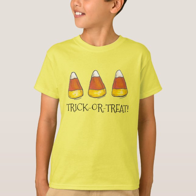 Trick or Treat Happy Halloween Candy Corn Candies T-Shirt (Front)