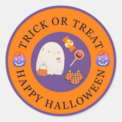 Trick or Treat Happy Halloween cute Ghost Classic Round Sticker