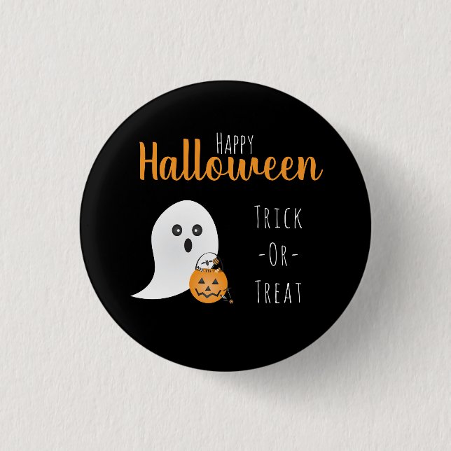 Trick Or Treat Happy Halloween Ghost Spooky Button (Front)