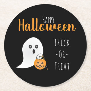 Trick Or Treat Happy Halloween Ghost Spooky Round Paper Coaster