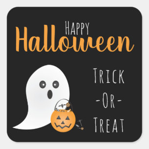 Trick Or Treat Happy Halloween Ghost Spooky Square Sticker