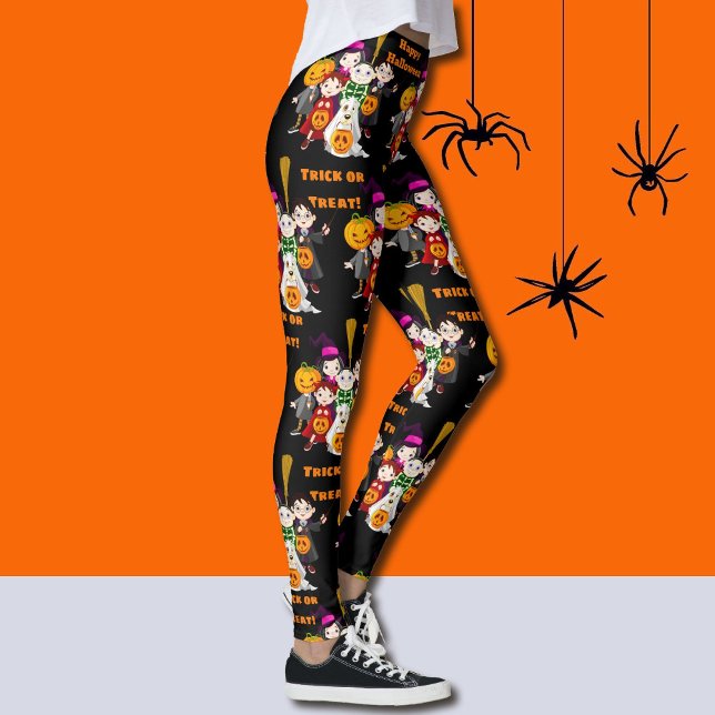 Trick or Treat Happy Halloween Kids in Costumes Leggings (Creator Uploaded)