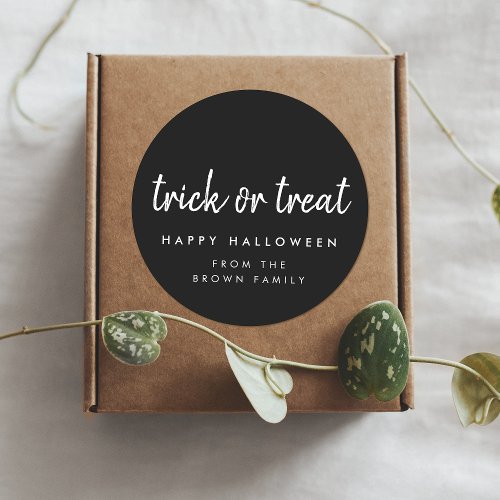 Trick or Treat  Happy Halloween Modern Black Classic Round Sticker