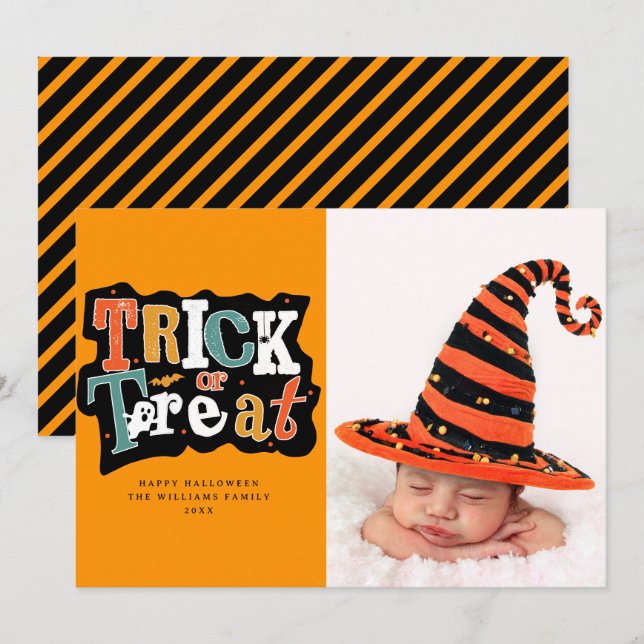 Trick Or Treat Happy Halloween Photo Card (Front/Back)