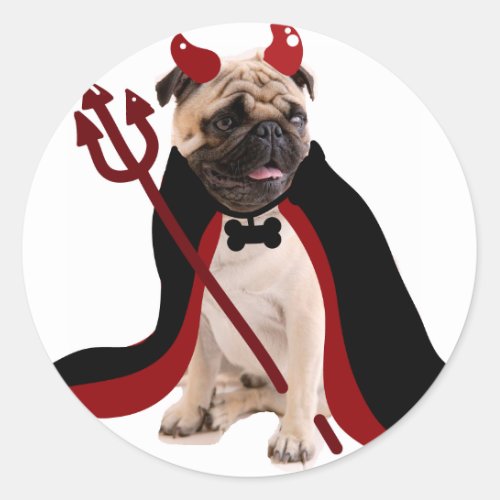 trick or treat happy halloween satan devil pug classic round sticker