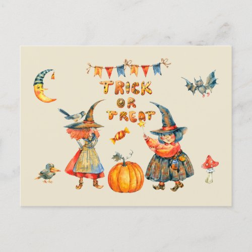 Trick or Treat Happy Halloween Watercolor Witches  Postcard