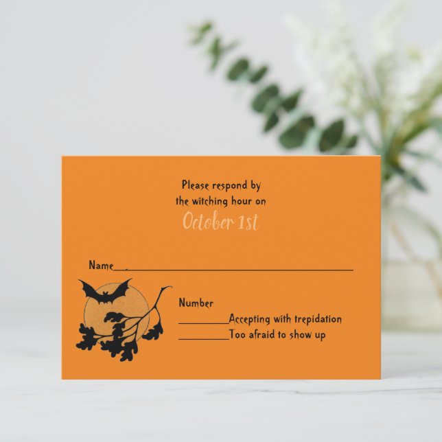 Trick or Treat House Halloween Wedding Party RSVP Invitation (Standing Front)