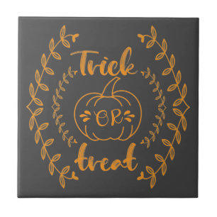 Trick or treat in plants frame ceramic tile