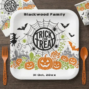 Trick or Treat Jack Bat Halloween Botanical Decor Paper Plates