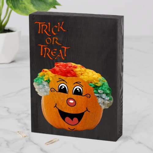 Trick or Treat Jack o Lantern Clown Face ZSSP Wooden Box Sign