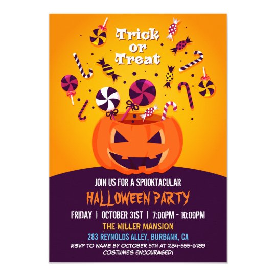 Trick or Treat Jack-O-lantern Halloween Party Invitation | Zazzle.com