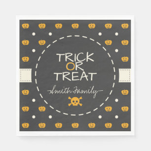 Trick Or Treat. Jack O Lantern White Polka Dots Paper Napkins