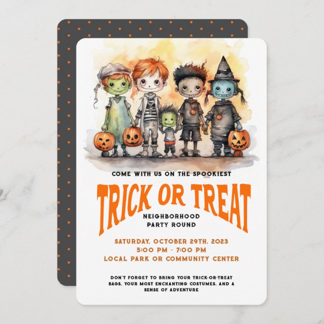 Trick Or Treat Kids Halloween Neighborhood Party  Invitation (Front/Back)