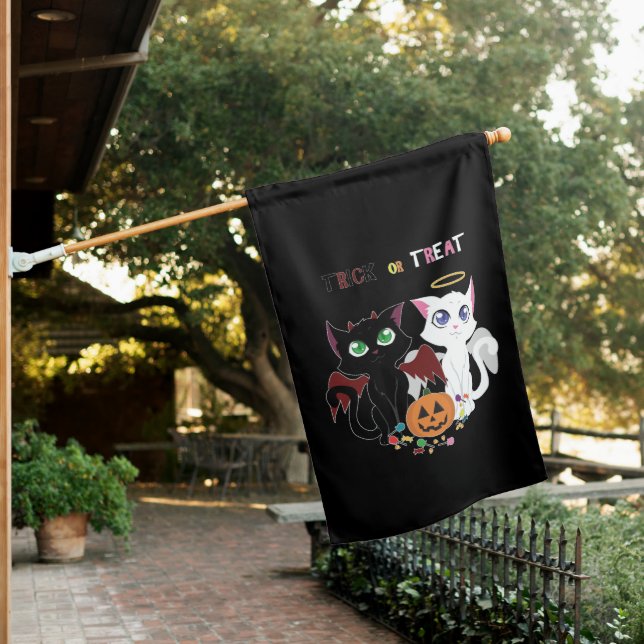 Trick or Treat Kittens House Flag (In SItu)