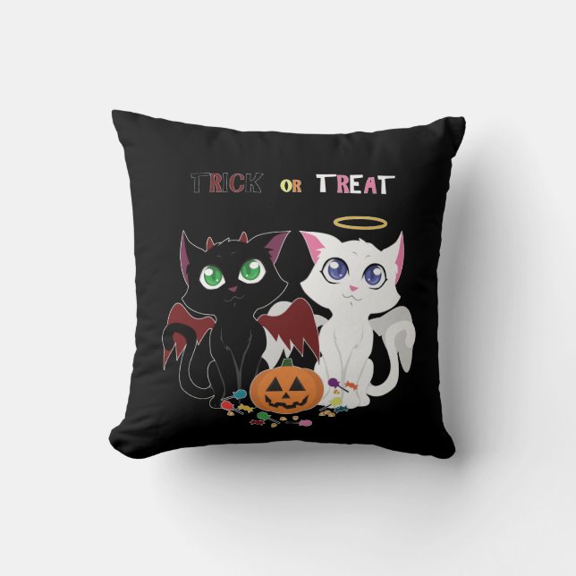 Trick or Treat Kittens Throw Pillow (Front)