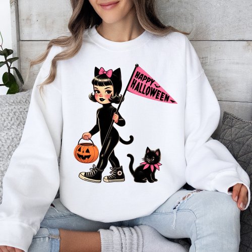 Trick or Treat Kitty Design Vintage Halloween Sweatshirt