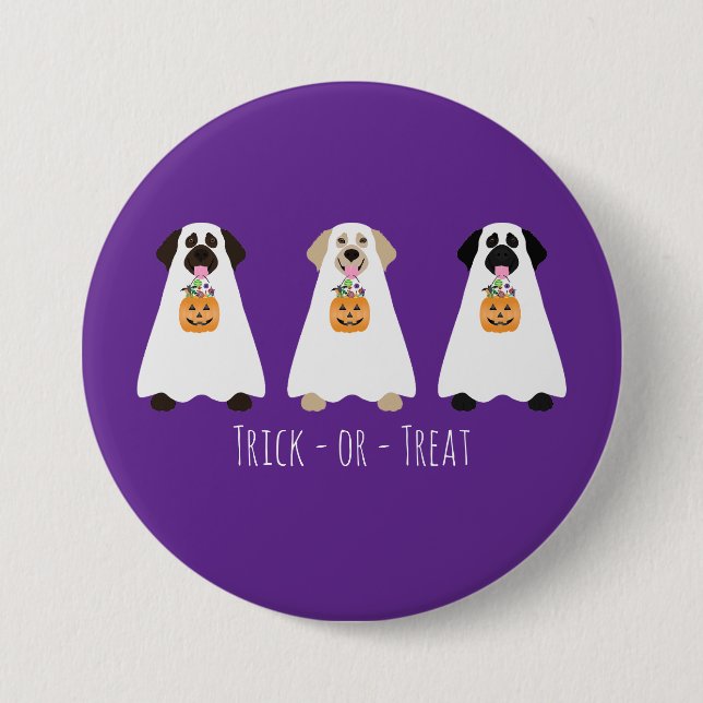 Trick Or Treat Labrador Retriever Ghost Dogs Button (Front)