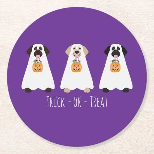 Trick Or Treat Labrador Retriever Ghost Dogs Round Paper Coaster