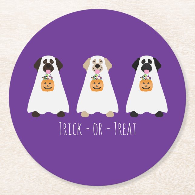 Trick Or Treat Labrador Retriever Ghost Dogs Round Paper Coaster (Front)