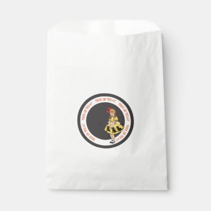 Trick or Treat Little Girl Yellow Dress Black Cat Favor Bag
