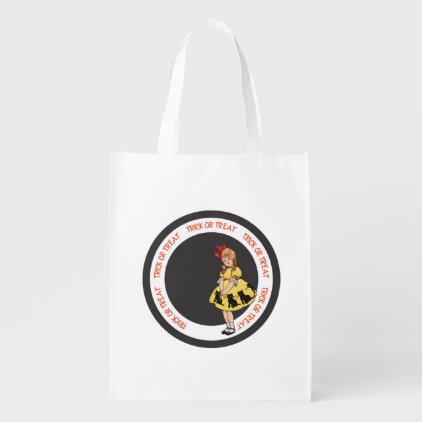 Trick or Treat Little Girl Yellow Dress Black Cat Grocery Bag