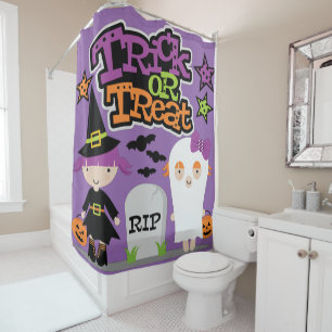 Trick Or Treat Little Witch and Ghost Shower Curtain