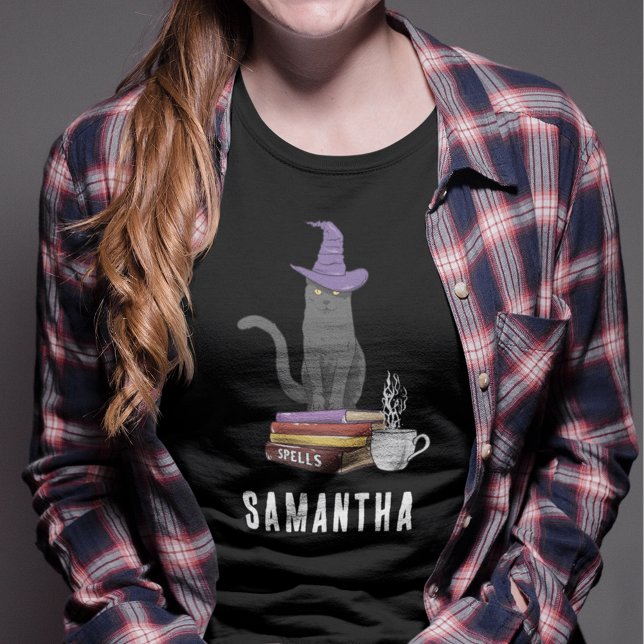 Trick or Treat Modern Black Cat Womens Halloween  Tri-Blend Shirt (Witches Halloween Custom Womens Black T-Shirt)