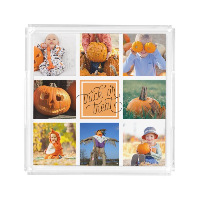 Trick or Treat Modern Halloween Photo Collage Acrylic Tray (Front)