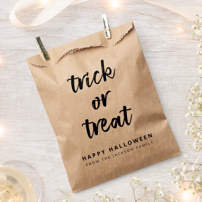 Trick or Treat Modern Halloween Rustic Kraft Candy Favor Bag (Clipped)