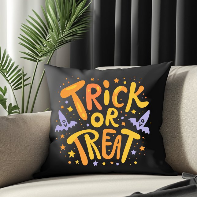 Trick or Treat Modern Halloween Writing Throw Pillow (Creator Uploaded)