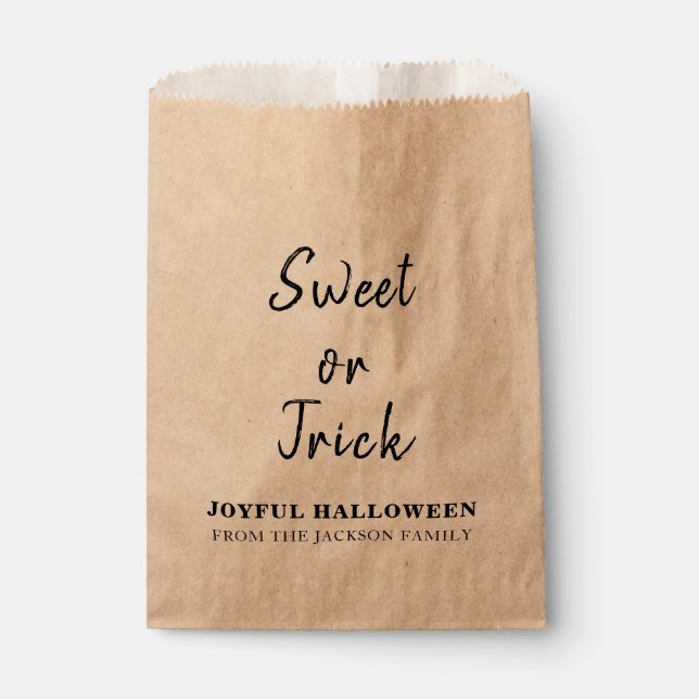 Trick or Treat Modern Rustic Kraft Halloween  Favor Bag (Front)