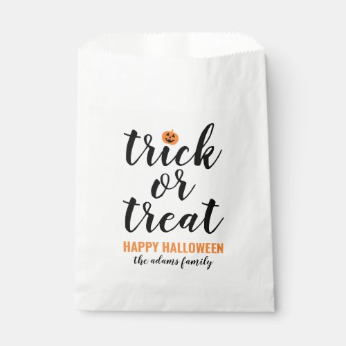 Trick or Treat Modern Script Custom Halloween Favor Bag