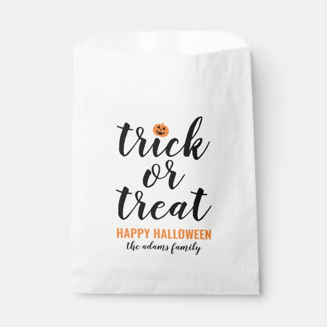 Trick or Treat Modern Script Custom Halloween Favor Bag (Front)