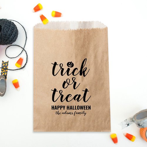 Trick or Treat Modern Script Custom Halloween Favor Bag