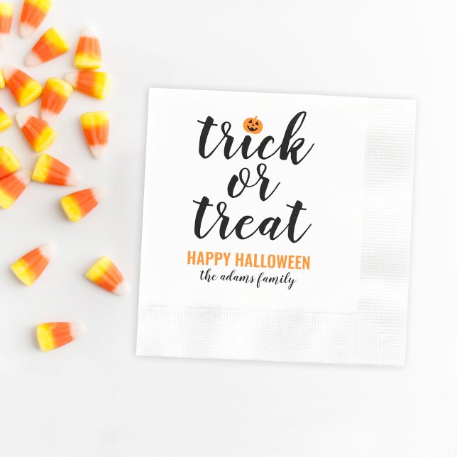 Trick or Treat Modern Script Custom Halloween Napkins (Creator Uploaded)