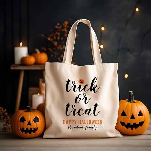 Trick or Treat Modern Script Custom Halloween Tote Bag